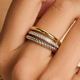 Structured Triple Band Zirkonia Ring