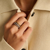 Structured Triple Band Zirkonia Ring