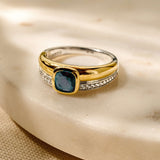 Blauwe Cushion Zirkonia Ring