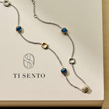 Blauwe Cushion Charm Ketting