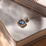 Blauwe Zirkonia Cushion Ketting met hanger